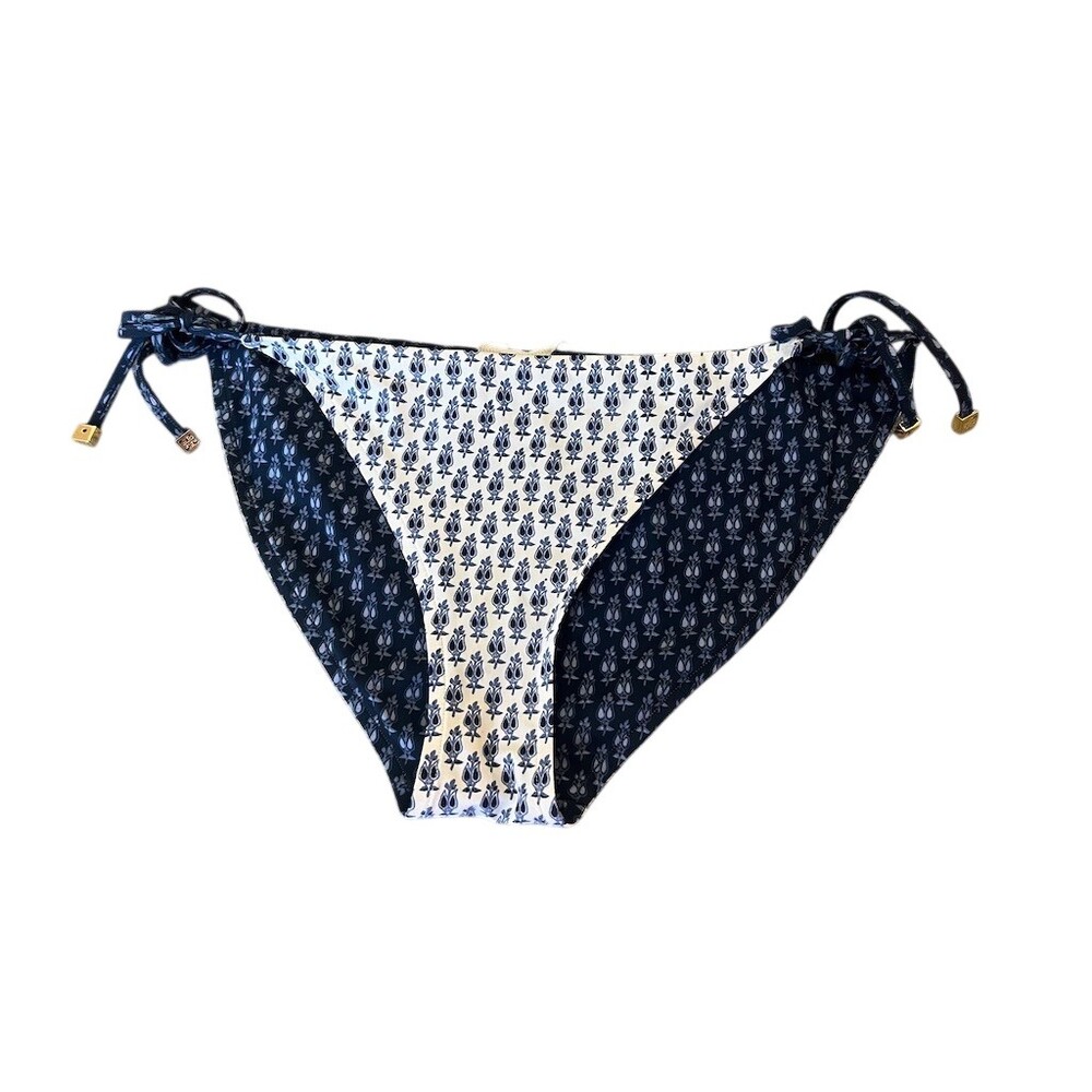 Tory Burch Bikini Bottom Womens Size L Navy White Floral Reversible